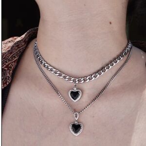 Dalmata Silver Heart Pendant Necklace Set
